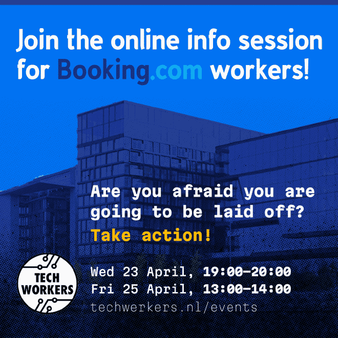 A flyer for the Booking.com layoff session