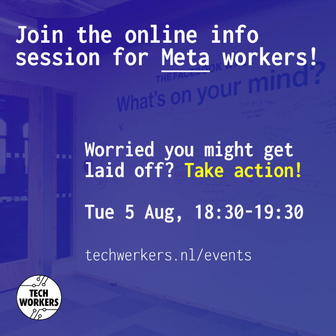 A flyer for the Meta layoff session